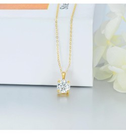 14K Gold Moissanite Necklace for Women Real Solid Gold 1 Carat Round Cut Moissanite Solitaire Pendant Necklace Jewelry Gift f...