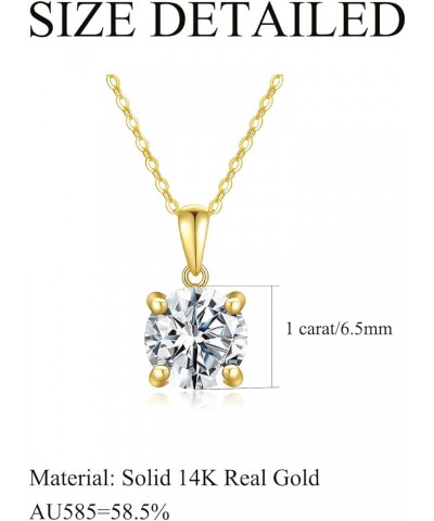 14K Gold Moissanite Necklace for Women Real Solid Gold 1 Carat Round Cut Moissanite Solitaire Pendant Necklace Jewelry Gift f...