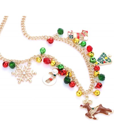 Christmas Bell Necklaces X-Mas Tree Snowman Snowflake Pendant Necklaces Statement Chunky Chain Necklace for Women Girls Holid...