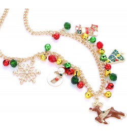 Christmas Bell Necklaces X-Mas Tree Snowman Snowflake Pendant Necklaces Statement Chunky Chain Necklace for Women Girls Holid...