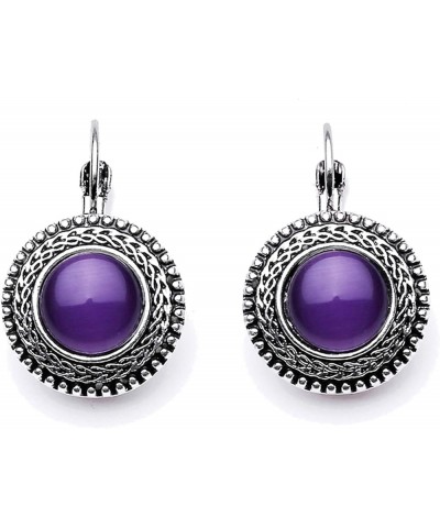 Bohemian Style Retro Exaggeration Cat Eyes Earrings Buckle Oval Frame Stud Earrings,Black Purple $3.86 Earrings