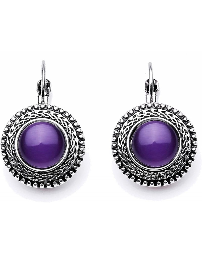 Bohemian Style Retro Exaggeration Cat Eyes Earrings Buckle Oval Frame Stud Earrings,Black Purple $3.86 Earrings