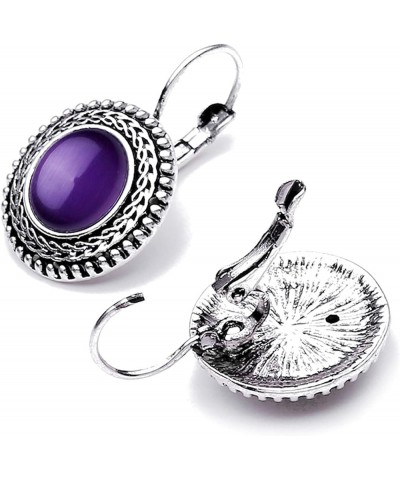 Bohemian Style Retro Exaggeration Cat Eyes Earrings Buckle Oval Frame Stud Earrings,Black Purple $3.86 Earrings