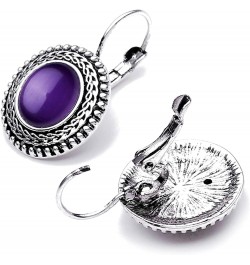 Bohemian Style Retro Exaggeration Cat Eyes Earrings Buckle Oval Frame Stud Earrings,Black Purple $3.86 Earrings