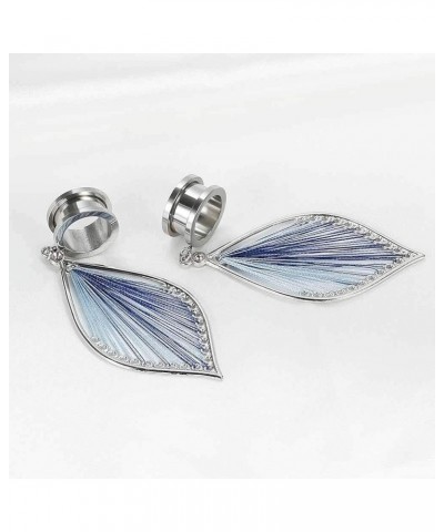 2pcs Ear Dangle Gauges Handmade Leaf Shap Dangling Plugs and Tunnels for Ears Streched Size Gauge 2g to 1 inch 2g(6mm) Blue $...