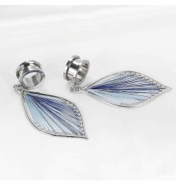 2pcs Ear Dangle Gauges Handmade Leaf Shap Dangling Plugs and Tunnels for Ears Streched Size Gauge 2g to 1 inch 2g(6mm) Blue $...