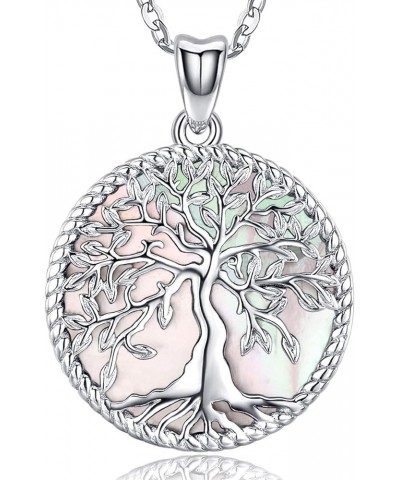 Tree of Life Necklace for Women S925 Sterling Silver Abalone Shell/Opal/Malachite/Crystal/Moonstone Celtic Family Tree Pendan...