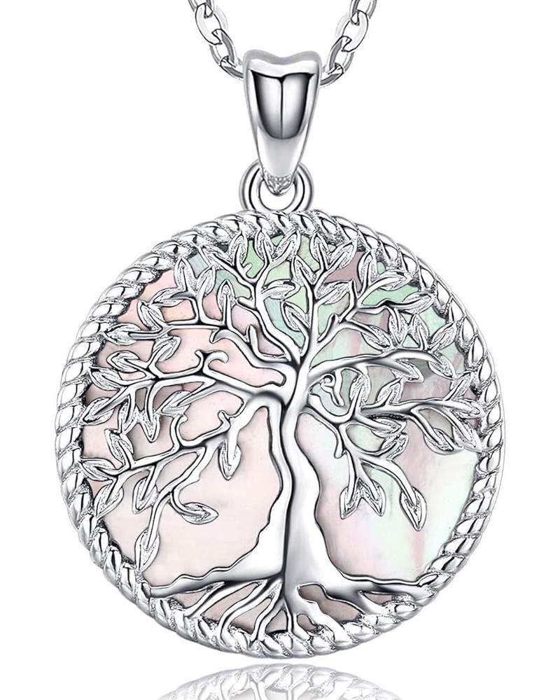 Tree of Life Necklace for Women S925 Sterling Silver Abalone Shell/Opal/Malachite/Crystal/Moonstone Celtic Family Tree Pendan...