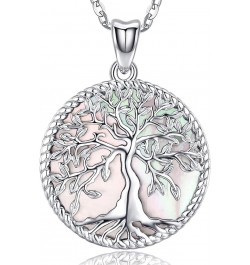 Tree of Life Necklace for Women S925 Sterling Silver Abalone Shell/Opal/Malachite/Crystal/Moonstone Celtic Family Tree Pendan...