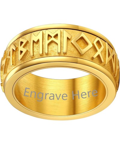 Can Engrave Viking Rune Spinner Rings for Men/Women, Size 7- 14 Chain Link Fidget Ring, Stainless Steel/Gold Plated/Black-Sen...