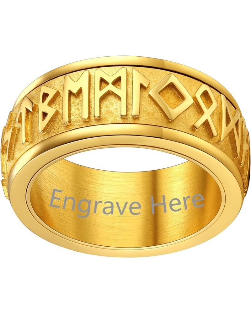 Can Engrave Viking Rune Spinner Rings for Men/Women, Size 7- 14 Chain Link Fidget Ring, Stainless Steel/Gold Plated/Black-Sen...