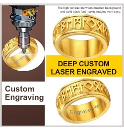 Can Engrave Viking Rune Spinner Rings for Men/Women, Size 7- 14 Chain Link Fidget Ring, Stainless Steel/Gold Plated/Black-Sen...