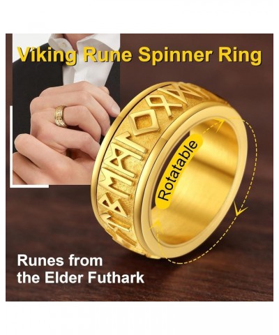 Can Engrave Viking Rune Spinner Rings for Men/Women, Size 7- 14 Chain Link Fidget Ring, Stainless Steel/Gold Plated/Black-Sen...