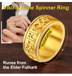 Can Engrave Viking Rune Spinner Rings for Men/Women, Size 7- 14 Chain Link Fidget Ring, Stainless Steel/Gold Plated/Black-Sen...