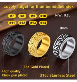 Can Engrave Viking Rune Spinner Rings for Men/Women, Size 7- 14 Chain Link Fidget Ring, Stainless Steel/Gold Plated/Black-Sen...