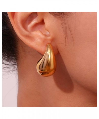 Teardrop Dangle Earrings Chunky Gold Stud Teardrop Earrings Lightweight 18K Gold Plated Earrings 925 Sterling Silver Earring ...