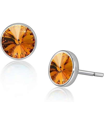 Round Austrian Crystal Stud Earrings for Women Fashion 925 Sterling Silver Hypoallergenic Jewelry Light Topaz $11.75 Earrings