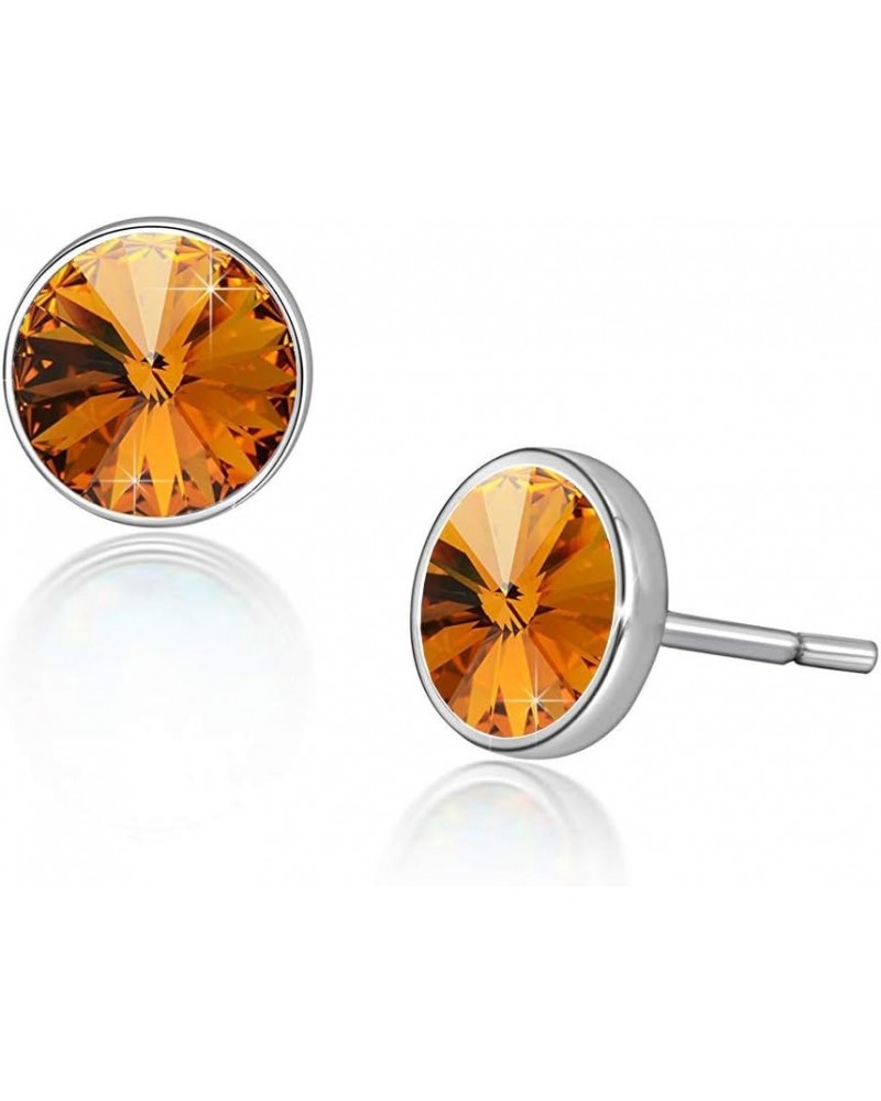 Round Austrian Crystal Stud Earrings for Women Fashion 925 Sterling Silver Hypoallergenic Jewelry Light Topaz $11.75 Earrings