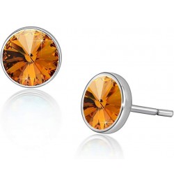 Round Austrian Crystal Stud Earrings for Women Fashion 925 Sterling Silver Hypoallergenic Jewelry Light Topaz $11.75 Earrings