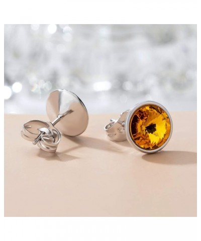 Round Austrian Crystal Stud Earrings for Women Fashion 925 Sterling Silver Hypoallergenic Jewelry Light Topaz $11.75 Earrings