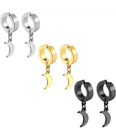 Black Hinged Earrings Hoop-Clip On Moon Dangle Hoops-Stainless Steel Punk Earrings Jewelry for Women Men 3 Pairs $8.24 Earrings