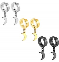 Black Hinged Earrings Hoop-Clip On Moon Dangle Hoops-Stainless Steel Punk Earrings Jewelry for Women Men 3 Pairs $8.24 Earrings