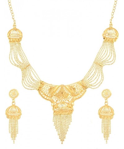 Gold Tone Indian Jewelry Sets for Women Dubai Style Necklace Set Indian Gold Tone Floral Hanging Ball Necklace Earrings India...