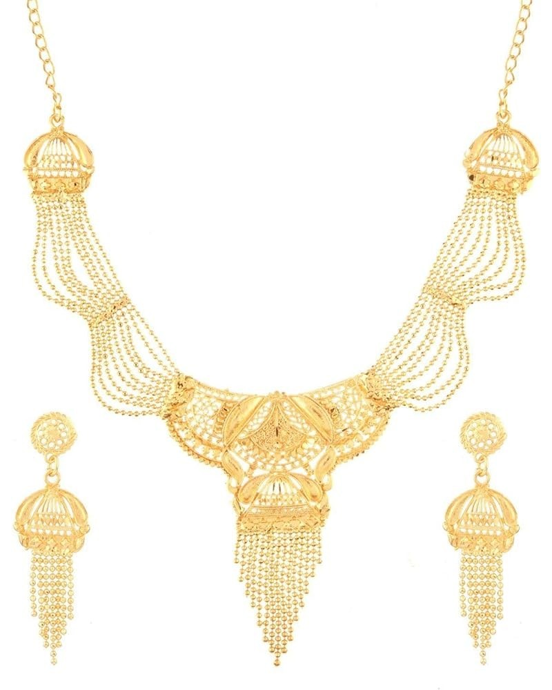 Gold Tone Indian Jewelry Sets for Women Dubai Style Necklace Set Indian Gold Tone Floral Hanging Ball Necklace Earrings India...