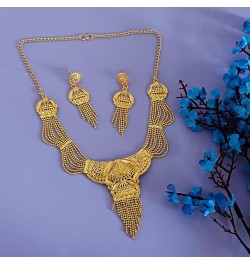 Gold Tone Indian Jewelry Sets for Women Dubai Style Necklace Set Indian Gold Tone Floral Hanging Ball Necklace Earrings India...