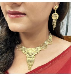 Gold Tone Indian Jewelry Sets for Women Dubai Style Necklace Set Indian Gold Tone Floral Hanging Ball Necklace Earrings India...