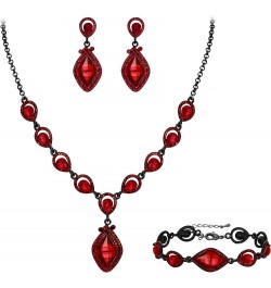 Bridal Wedding Crystal Marquise Teardrop Pendant Necklace Earrings Bracelet Set for Prom Red Black-Tone $18.87 Jewelry Sets