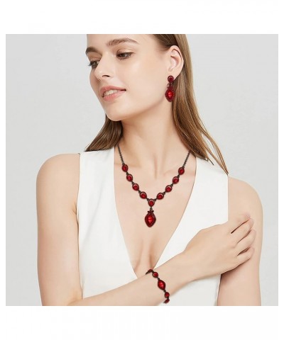 Bridal Wedding Crystal Marquise Teardrop Pendant Necklace Earrings Bracelet Set for Prom Red Black-Tone $18.87 Jewelry Sets