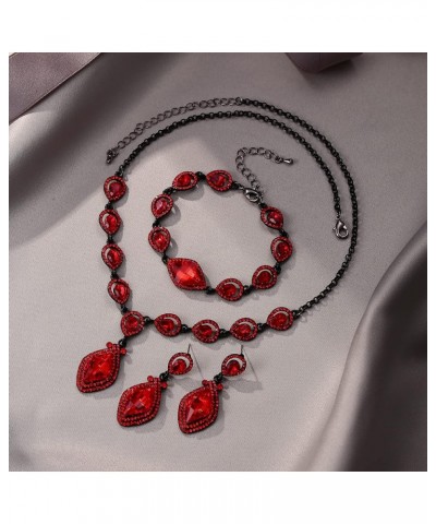 Bridal Wedding Crystal Marquise Teardrop Pendant Necklace Earrings Bracelet Set for Prom Red Black-Tone $18.87 Jewelry Sets