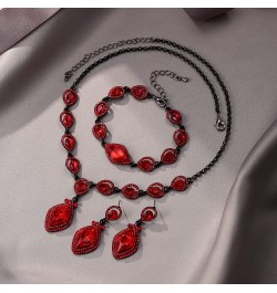 Bridal Wedding Crystal Marquise Teardrop Pendant Necklace Earrings Bracelet Set for Prom Red Black-Tone $18.87 Jewelry Sets