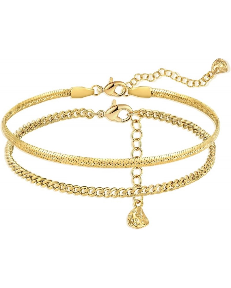 Ankle Bracelets for Women 18K Gold Plated Dainty Layered Paperclip/Cuban/Figaro/Snake/Bead Chain Adjustable Anklets Summer Je...