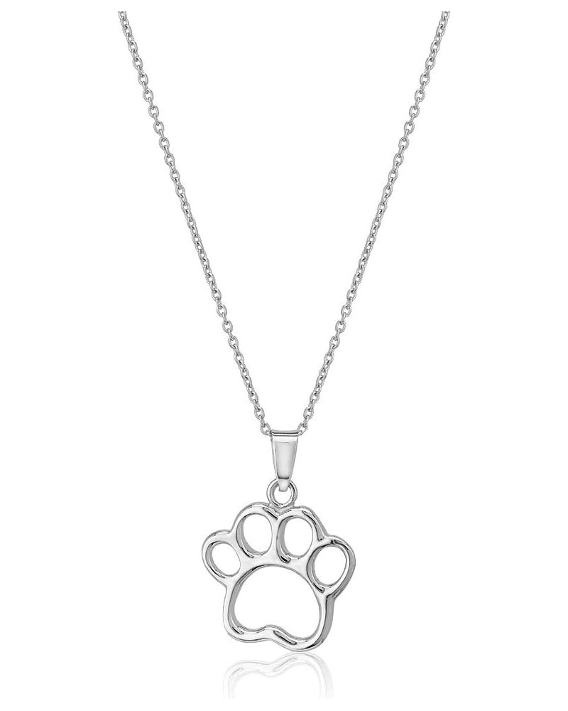 Sterling Silver Jewelry - Rhodium Plated with 925 Stamp - Dog Paw Pendant Necklace Pet Theme - Elegant Handcrafted for Women ...