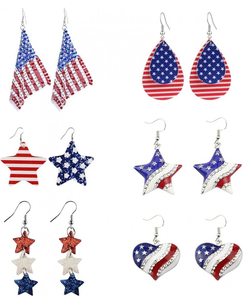 6 Pairs Independence Day 4th of July Earrings for Women,Patriotic Accessories Faux Leather American Flag Teardrop Dangle Drop...