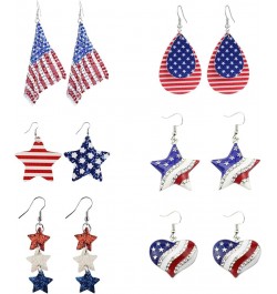 6 Pairs Independence Day 4th of July Earrings for Women,Patriotic Accessories Faux Leather American Flag Teardrop Dangle Drop...