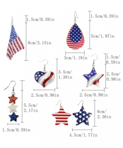 6 Pairs Independence Day 4th of July Earrings for Women,Patriotic Accessories Faux Leather American Flag Teardrop Dangle Drop...