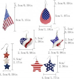 6 Pairs Independence Day 4th of July Earrings for Women,Patriotic Accessories Faux Leather American Flag Teardrop Dangle Drop...