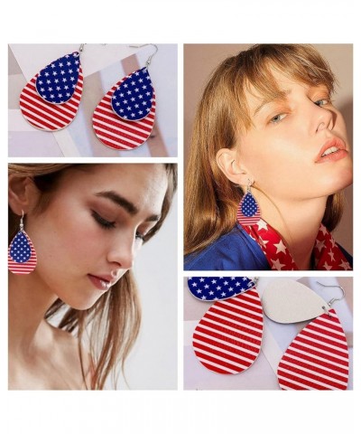 6 Pairs Independence Day 4th of July Earrings for Women,Patriotic Accessories Faux Leather American Flag Teardrop Dangle Drop...