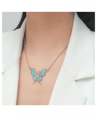 Boho Blue Crystal Butterfly Necklace Large Butterfly Pendant Necklace Blue Enamel Butterfly Necklace Rhinestone Butterfly Nec...