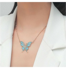 Boho Blue Crystal Butterfly Necklace Large Butterfly Pendant Necklace Blue Enamel Butterfly Necklace Rhinestone Butterfly Nec...