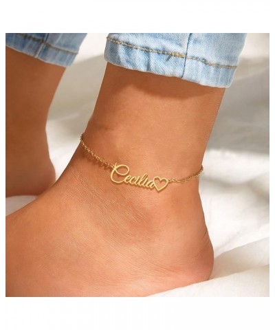 Personalized Ankle Bracelets for Women, Sterling Silver Women Beaded Name Anklets with Cuban Chain Link Custom Bracelets Summ...