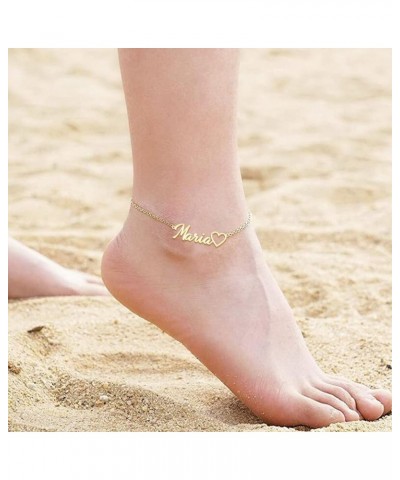 Personalized Ankle Bracelets for Women, Sterling Silver Women Beaded Name Anklets with Cuban Chain Link Custom Bracelets Summ...