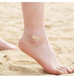 Personalized Ankle Bracelets for Women, Sterling Silver Women Beaded Name Anklets with Cuban Chain Link Custom Bracelets Summ...