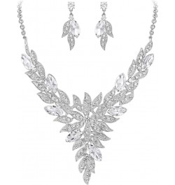 Women's Wedding Bridal Crystal Multi Leaf Statement Necklace Dangle Earrings Set Clear Silver-Tone $12.64 Jewelry Sets