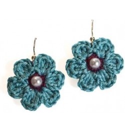 Handmade Flower Crochet Earrings for Women/Girls Gift Blue with Purple $7.79 Earrings