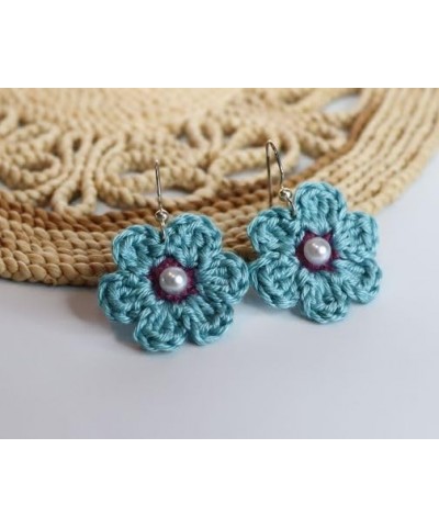 Handmade Flower Crochet Earrings for Women/Girls Gift Blue with Purple $7.79 Earrings