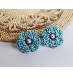 Handmade Flower Crochet Earrings for Women/Girls Gift Blue with Purple $7.79 Earrings